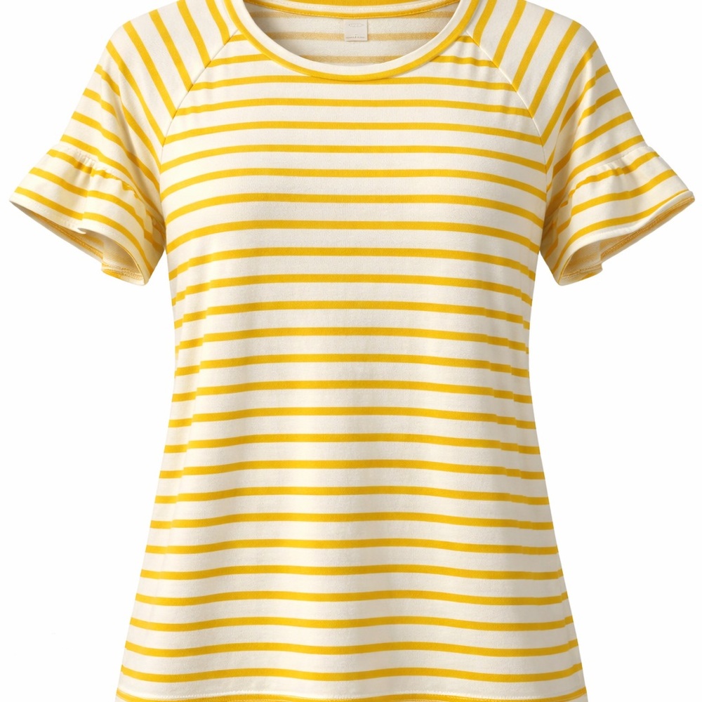 Old Navy Yellow and White Striped Short Sleeve Tee